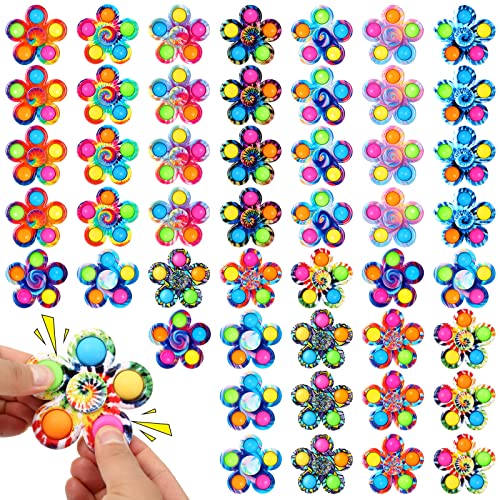 SCIONE 48 Pack Pop Fidget Spinners Tie Dye Pop Spinner Fidget Popper Goodie Bag Stuffers for Kids Birthday Christmas Party Favors Sensory Hand Spinners Toys for ADHD Anxiety Stress Relief