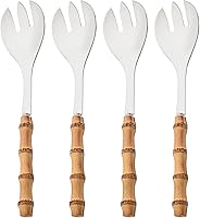 Vista 17 de Juego de 8 tenedores de ensalada de bambú natural, tenedor de postre para el hogar, boda, fiesta o restaurante, uso diario, acero inoxidable 304