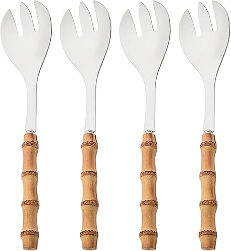 Miniatura 17 de 8 tenedores de cena, tenedor de mesa de acero inoxidable y bambú natural, esmalte de espejo reutilizable, elegante y exquisito tenedor de ensalada