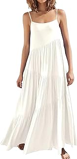 Women's Summer Maxi Dress 2025 Casual Boho Sleeveless Spaghetti Strap Flowy Smocked Tiered Long Beach Sundresses