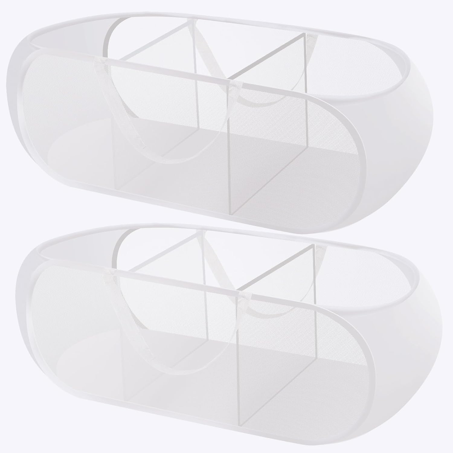 FACULX 2 Pack Collapsible Mesh Laundry Basket, 3 Compartments up Mesh Hamper with Handles, up Hamper for Laundry Room, Bathroom, Room, College Dorm or Travel (White)