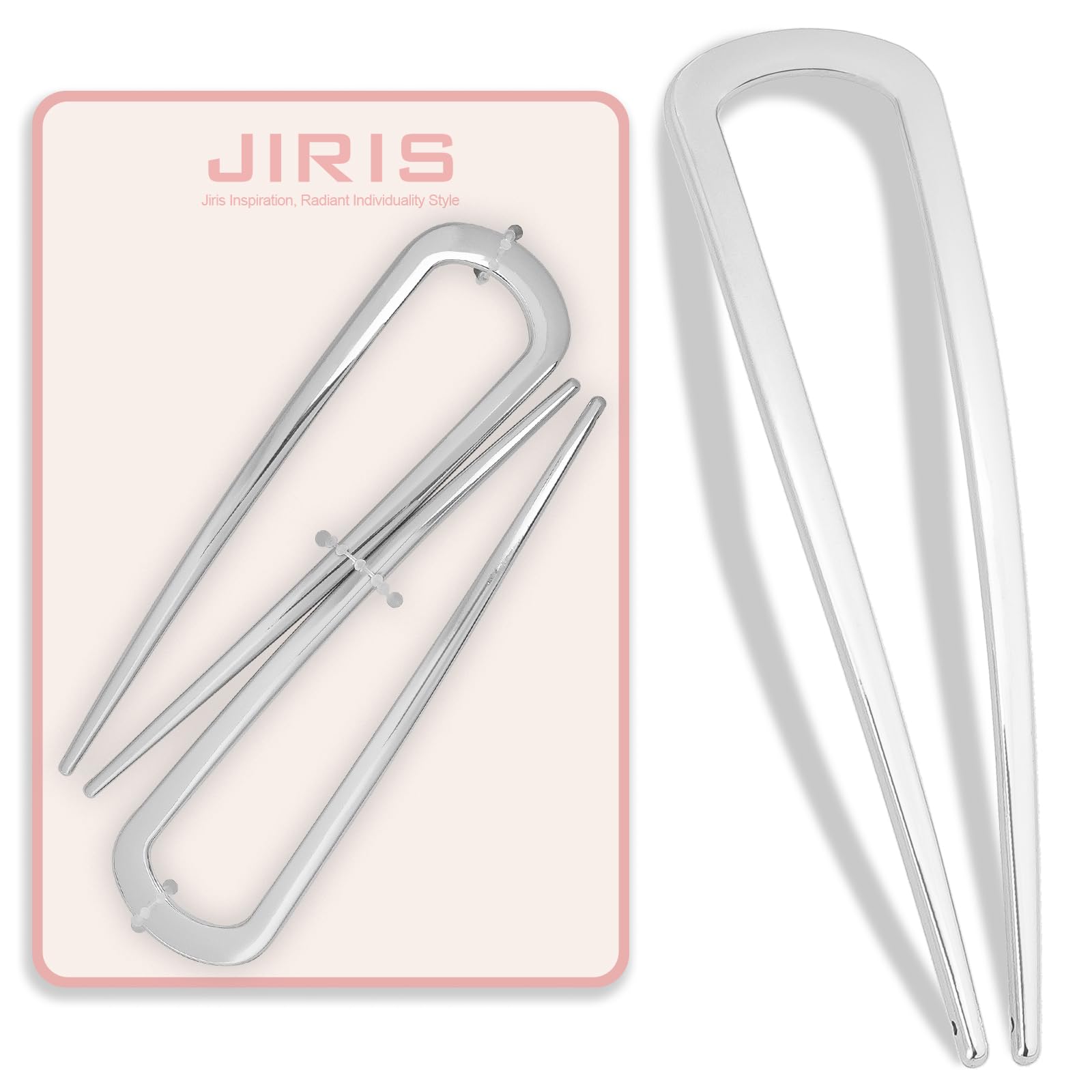 JIRIS 2PCS 4.2Inch French Hair Pins U-Shaped Pins for Women and Girls Fashion Metal Hair Pin French Twist Hair Pins for Buns, Updos,Stylish and