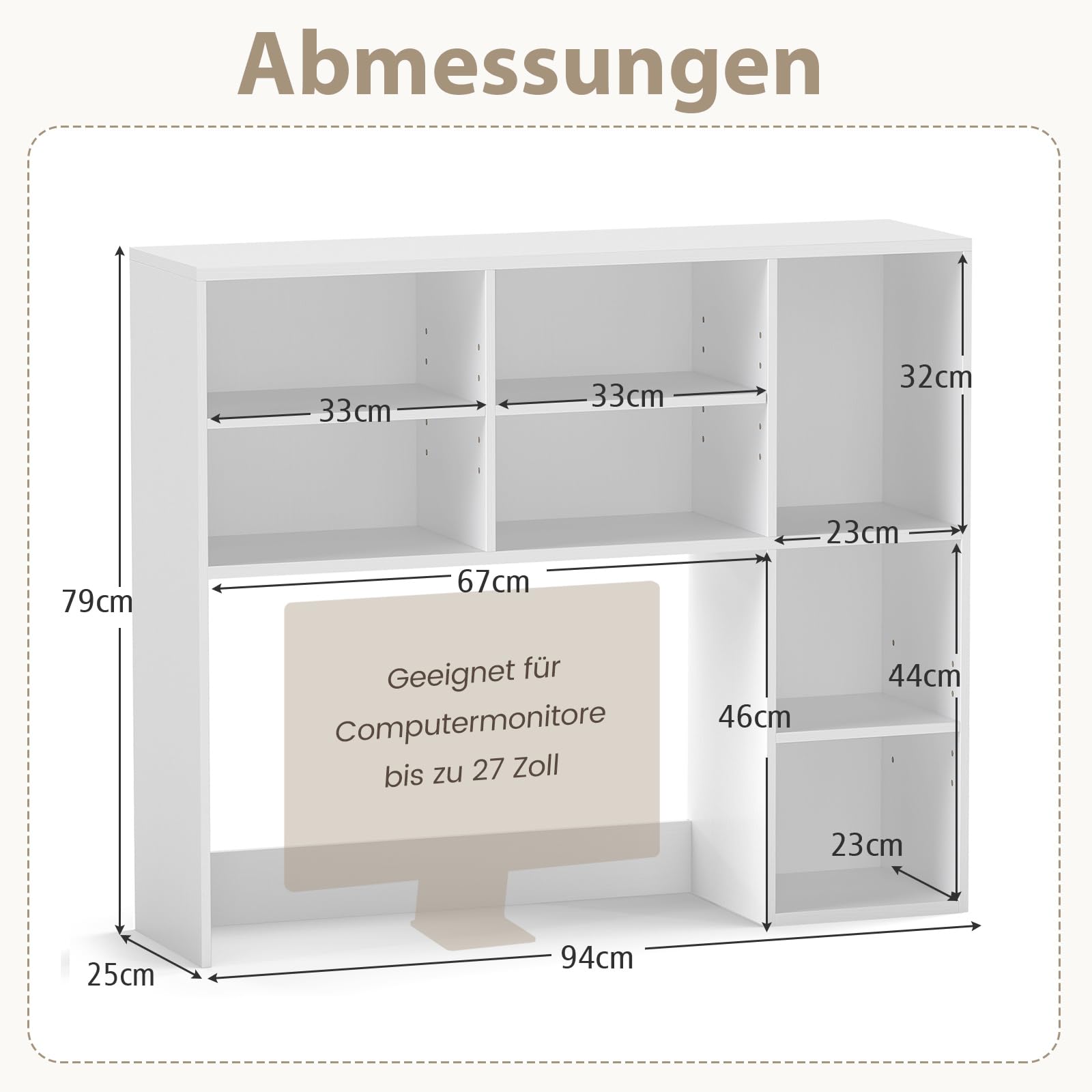 GOPLUS Schreibtischregal, Tischregal für Monitore bis zu 27", Aufsatzregal mit 7 höhenverstellbaren Fächern, Bücherregal für Arbeitsplatte, Schreibtisch Regal für Arbeitszimmer & Schlafzimmer (Weiß)