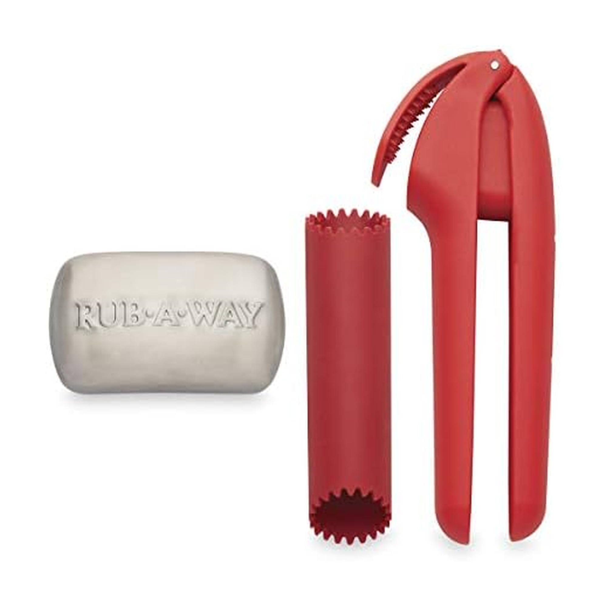 Farberware 5280722 - Juego de prensa, pelador de ajos, barra de frotar, plástico, color rojo