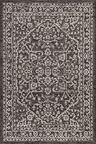 Jonathan Y Smb104C-3 Malta Bohemian Medallion Textured Weave Indoor Outdoor Area -Rug, Coastal, Traditional, Transitional Easy -Cleaning,Bedroom,Kitchen,Backyard,Patio,Non Shedding, Black/Gray, 3 X 5 #TOP1