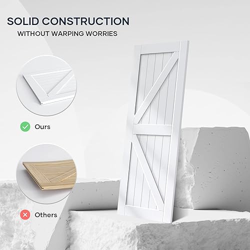 Miniatura 6 de EaseLife Puerta corredera de granero de 28 x 84 pulgadas con kit de riel de puerta de granero de 5 pies incluido, losa de madera LVL maciza cubierta