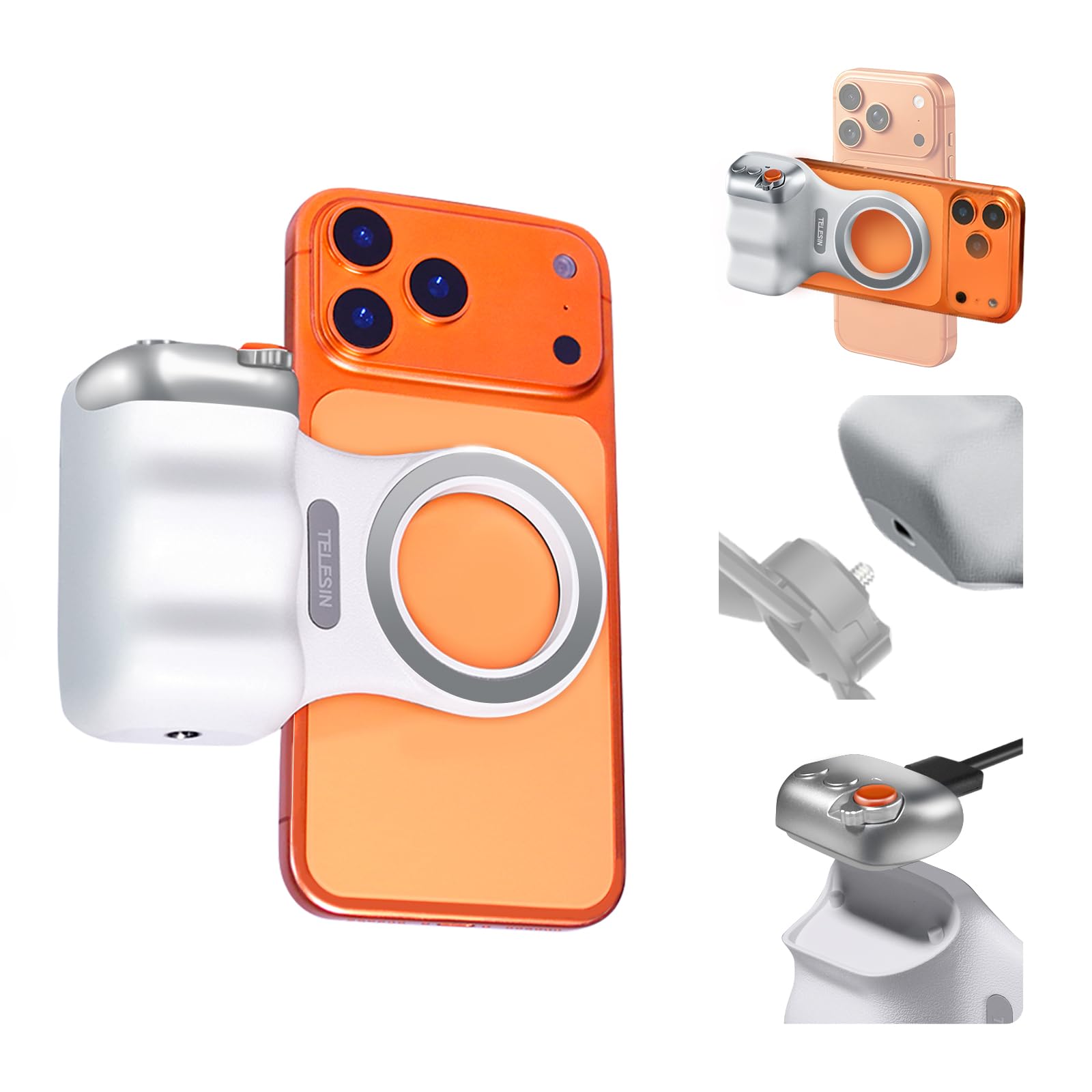 Impugnatura Magnetica iPhone Android,Fun Shot Magnetic Grip for Phone con Telecomando Bluetooth 10M - Filettatura da 1/4" - Impugnatura Foto per Smartphone Vlog,Selfie,Fotografia