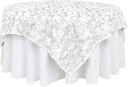Miniatura 6 de Efavormart - Mantel cuadrado con diseño de rosetas 3D, 72 x 72 pulgadas, color blanco, para bodas, fiestas, eventos, banquetes