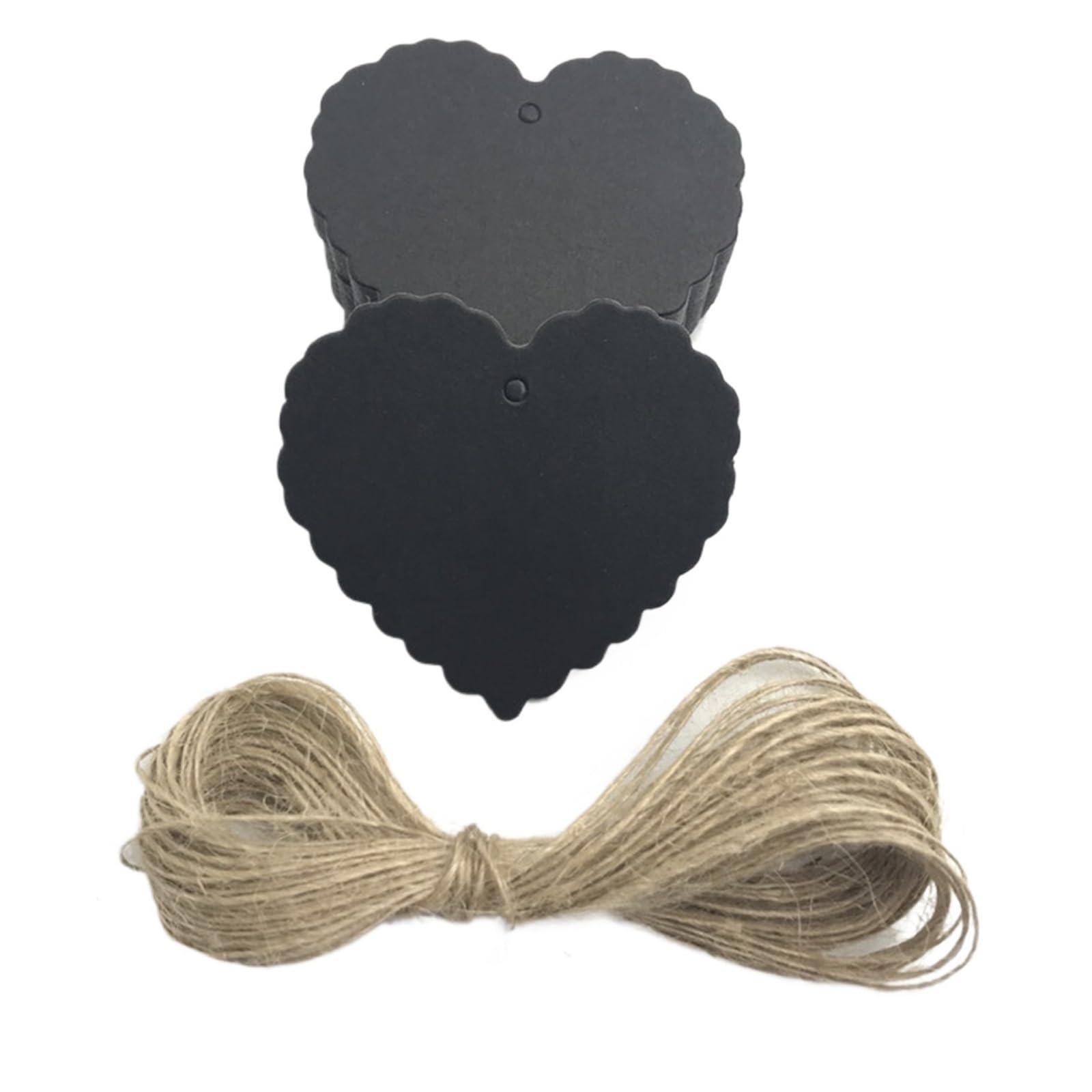 Etichette per prezzi con cordino, 200 etichette in carta kraft, etichette per giardinaggio, per matrimonio, note vuote, 5,8 x 5,5 cm (nero con corda da 10 m)