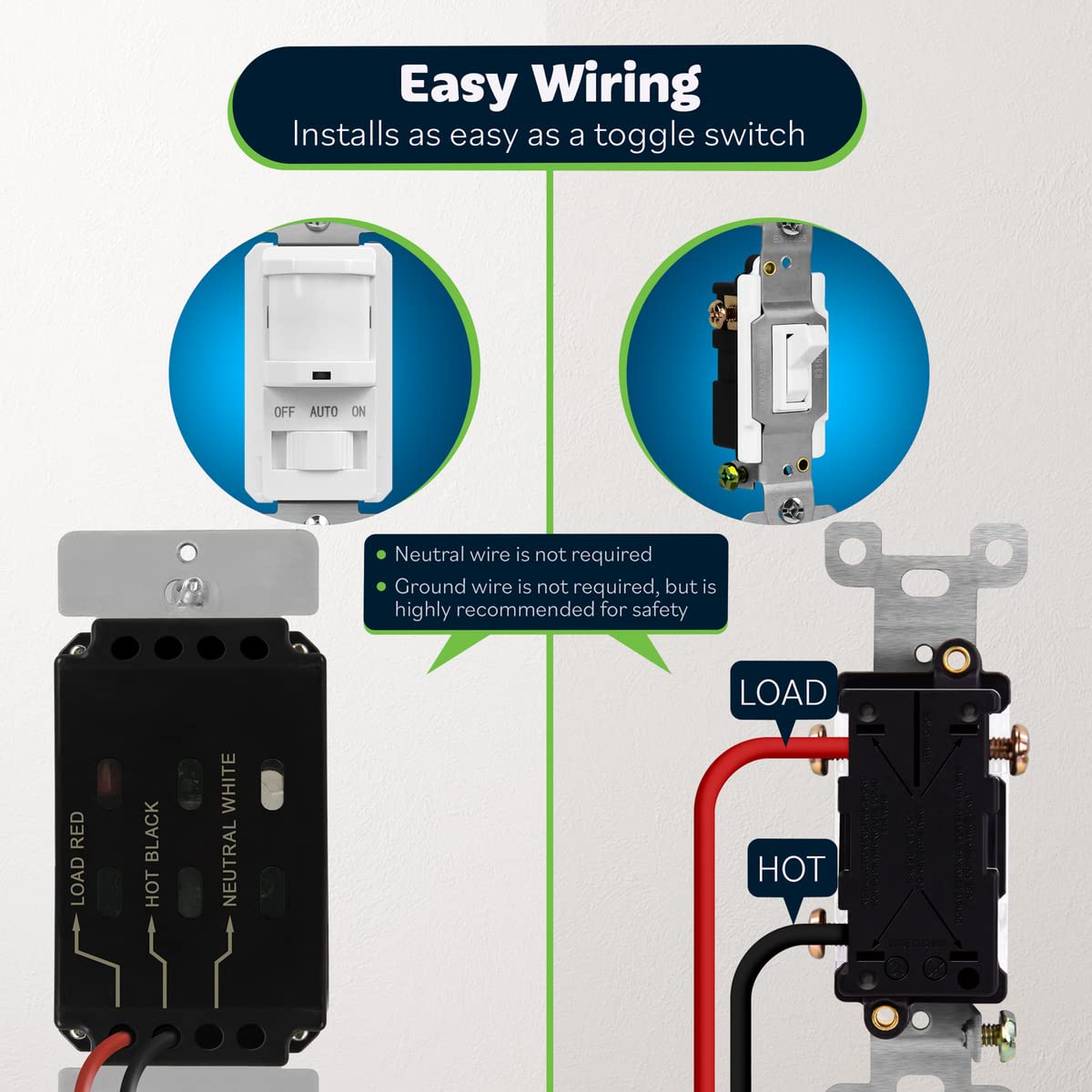 TOPGREENER Motion Sensor Switch, PIR Sensor Light Switch, ๐๐ฉ๐๐ซ๐๐๐ฅ๐ ๐๐ข๐ญ๐ก๐จ๐ฎ๐ญ ๐๐ซ๐จ๐ฎ๐ง๐ ๐๐ข๐ซ๐, No Neutral Wire Required, 150W Dimmable LED, TSOS5-KM-W-2PCS, White, 2 Pack