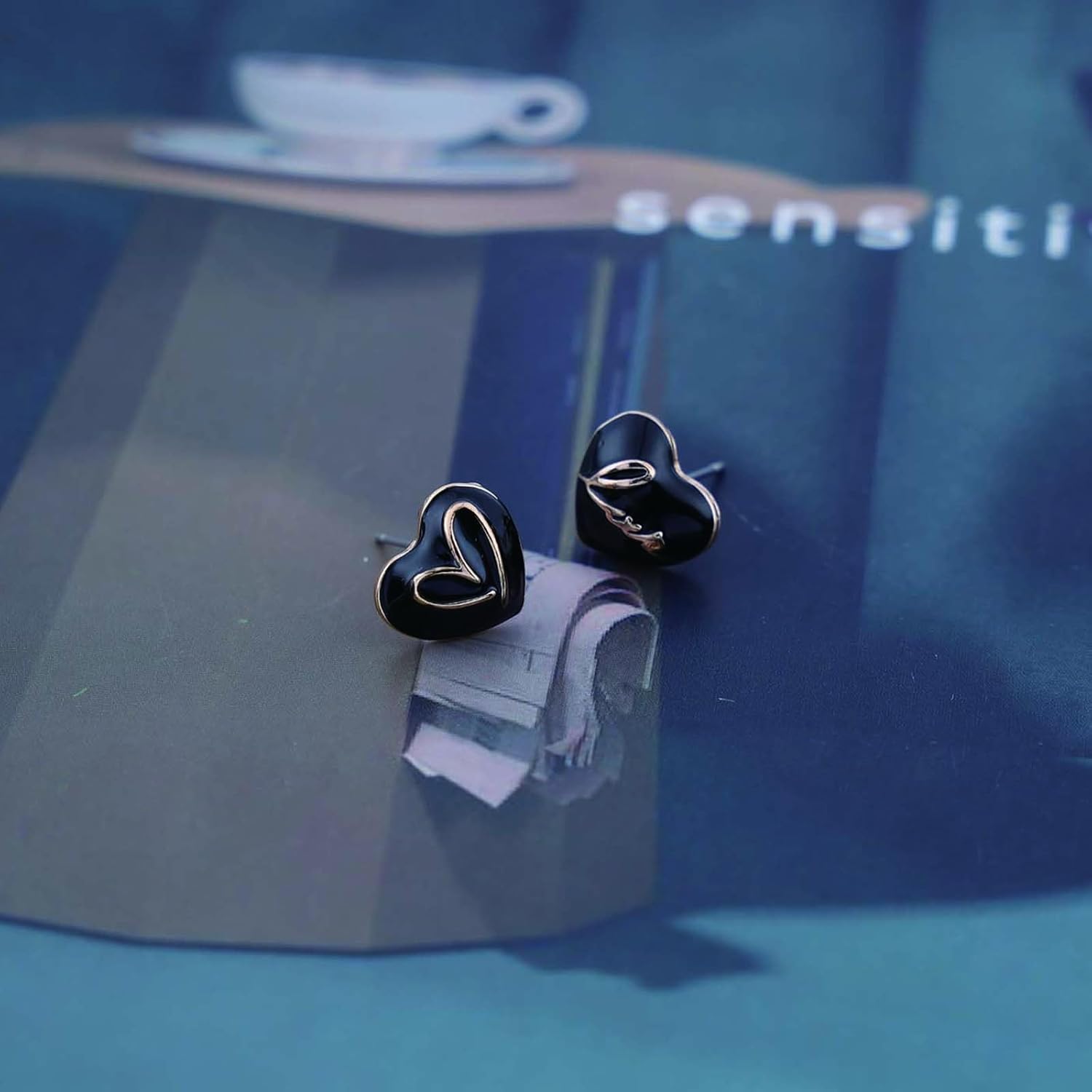 Enamel Heart Stud Earrings Black Heart Earrings Vintage Love Heart Letter Earrings Statement Heart Love Earrings Jewelry for Women - Image 3
