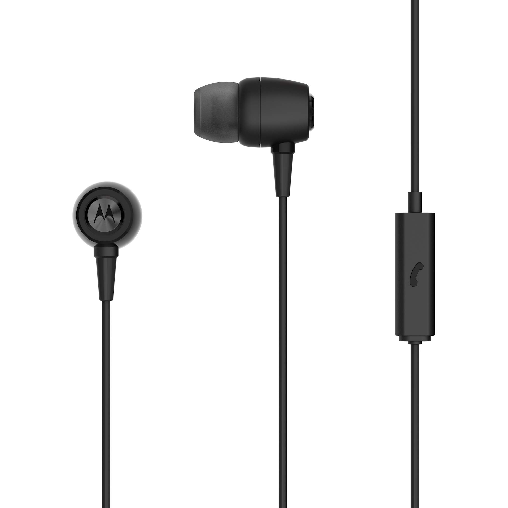 Motorola Earbuds Metal - IPX4 Water/Sweatproof – Durable, Lightweight, in-Ear Wired Headphones, Noise Isolating, in-line Microphone Control - 2 Extra Gel Buds – Black