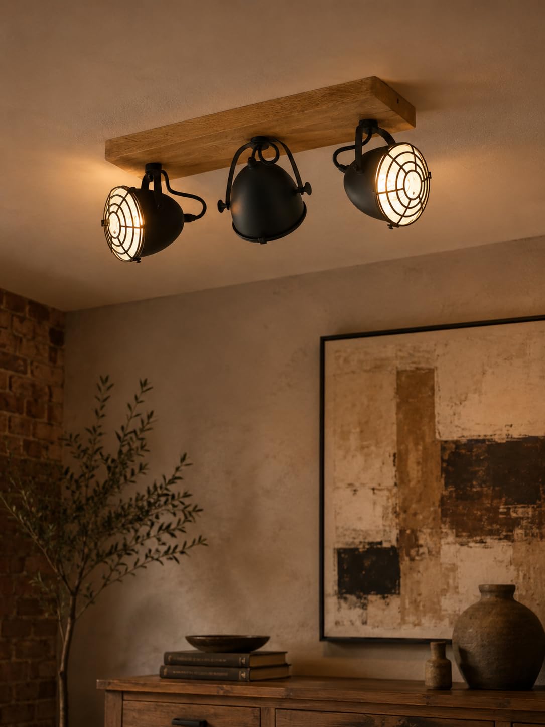 Eglo GATEBECK 3-Light Vintage Ceiling Spotlight | Natural Wood & Black Steel Adjustable Spot Lights | E14 Indoor Ceiling Lamp for Living Room, Kitchen, Hallway & Dining Room-image-32
