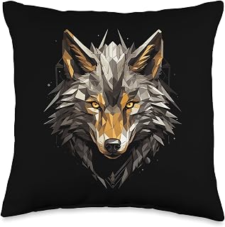 Unique Animal Blue Polygon Art Painting Polygon Wolf Silhouette Print Artwork Wolves Face Throw Pillow, 16x16, Multicolor