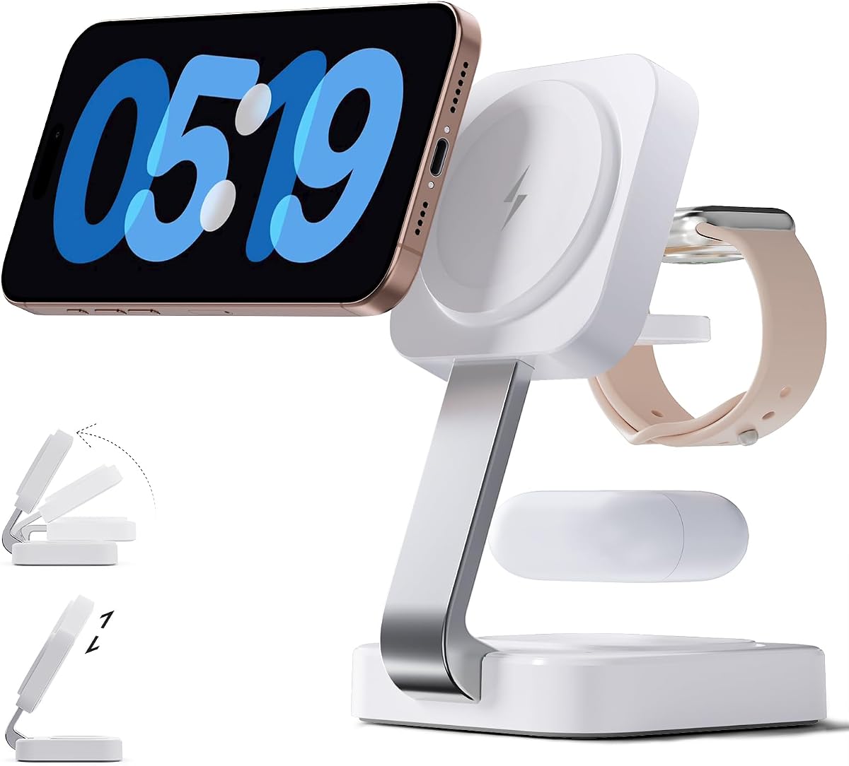 2026 Estación de carga magnética rápida 3 en 1 Mag-Safe inalámbrica para viajes | con iPhone 17 16 15 14 13 12 Pro Max Plus, Apple Watch Series y Air pods 4 3 2 Pro-Regalos para esposa y esposo (blanco)