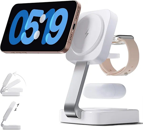RYND 2025 Traveling Wireless Mag-Safe Fast Charging Station,Magnetic 3 in 1 Charger with iPhone 17 16 15 14 13 12 Pro Max Plus,Apple Watch Series & Air pods 4 3 2 Pro-Gifts for Wife & Husband(White)