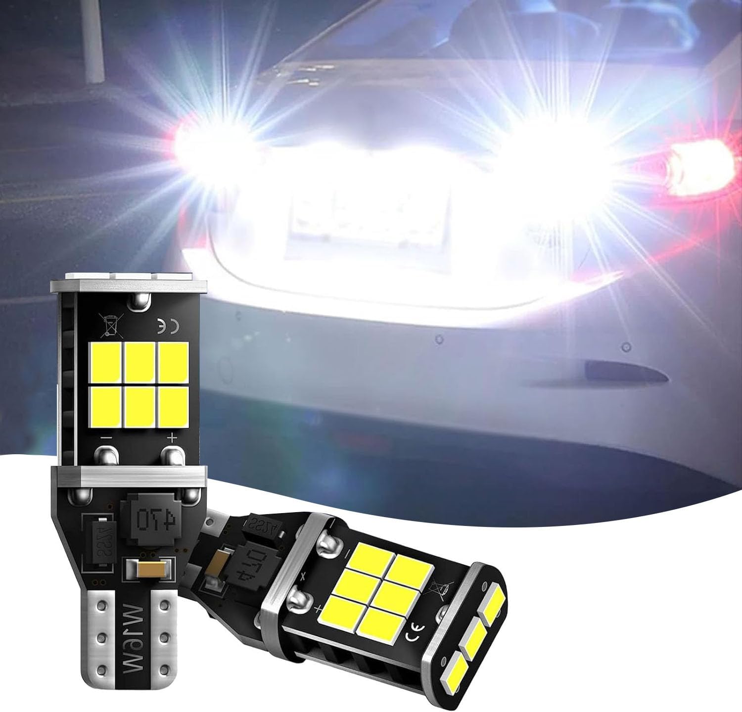 UGSHY Pack-2 Automotive Illumination Lights, T15 Reverse Mild, Excessive Energy Decoding 3535 Chip Bulbs, Tremendous Brilliant LED Bulb, Extraordinarily Tremendous Brilliant, Common Bulbs Alternative (White Mild)