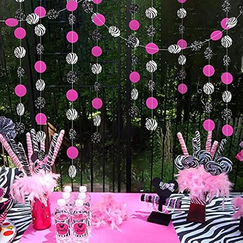 Cheerland Zebra Stripe Glitter Black Rose Red Circle Garland Summer Hanging Decoration Jungle Banner Wildlife Backdrop Safari Decor for Bday/Birthday Sweet 16 and African Animal Themed Party Cover