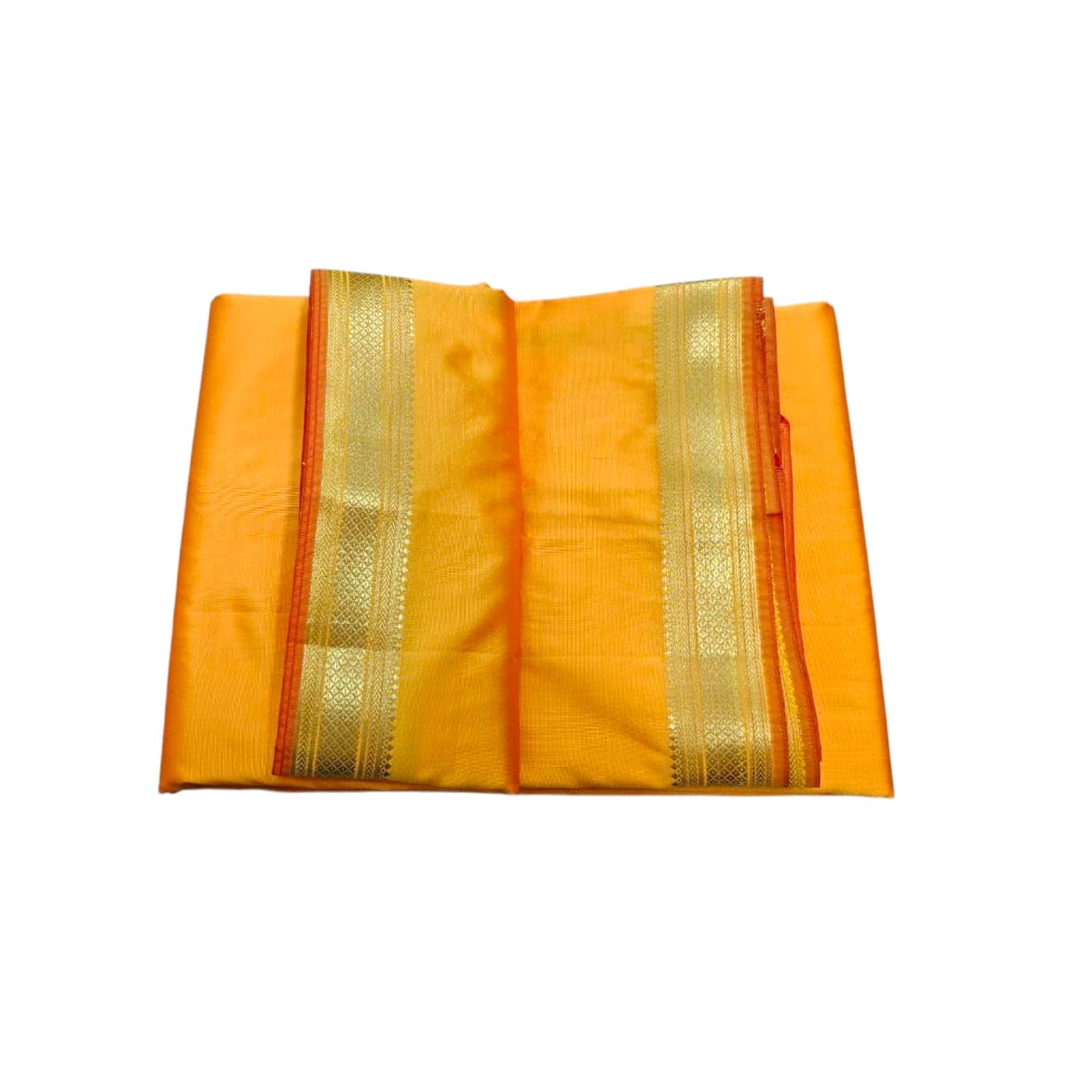 Traditional Men's Silk Dhoti and Dupatta Set, 4.25+2.25 Mtr with Gold Border (Yellow)-picture-20