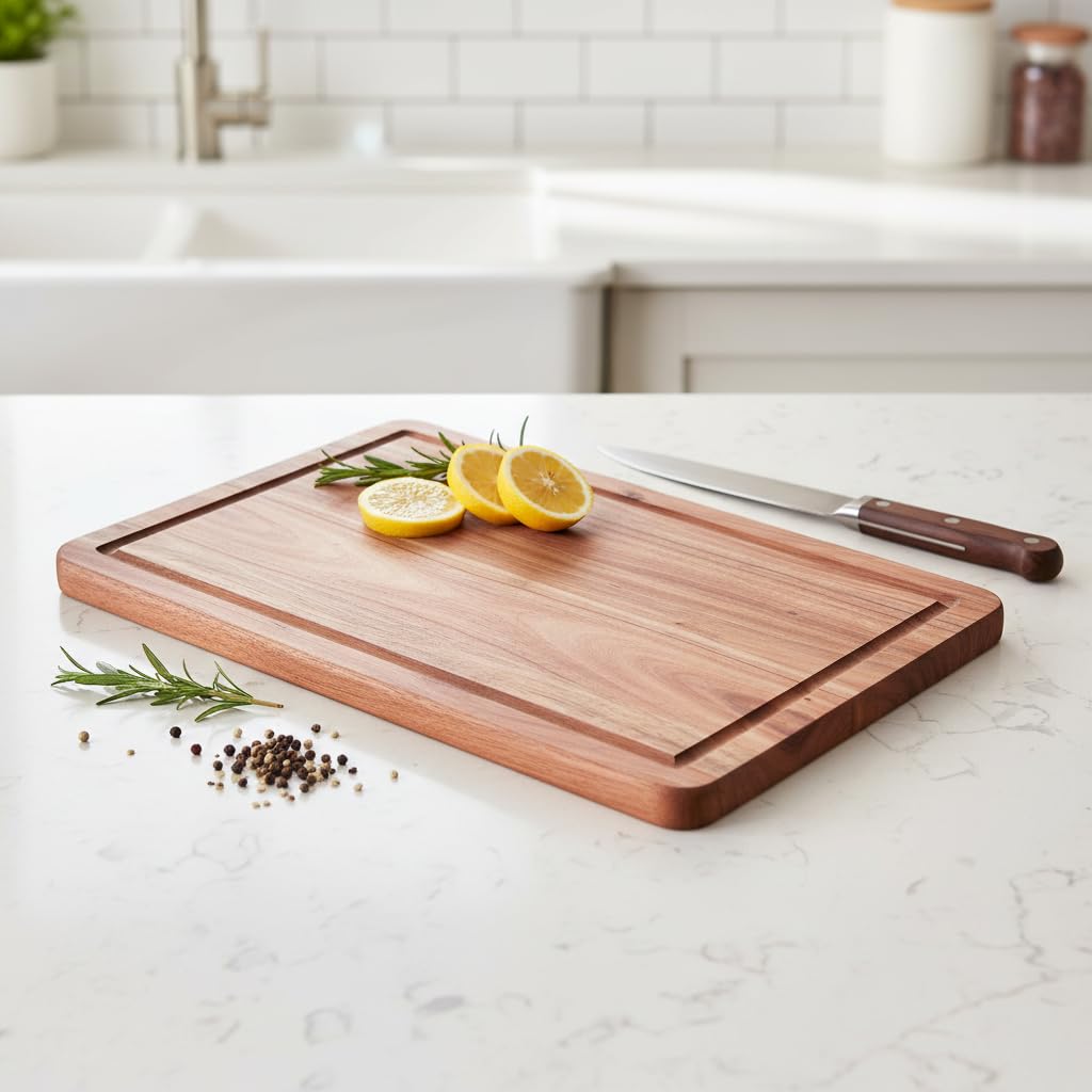 Deconox Doğal Akasya Ahşap Doğrama ve Kesme Tahtası - Kesme Panosu - 40x26x1.5 cm Çok Amaçlı Sunum Tepsisi, Peynir ve Et Servis Tahtası