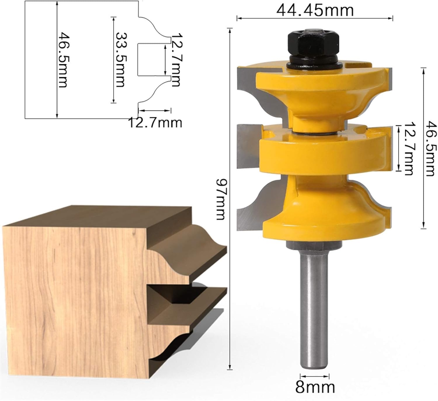 Jinchao-Router bits, Entry Interior Tenon Door Router Bit Set, Matched Router Bits Carving for Wood, 8mm 12mm Shank 3pcs, for Home & DIY (Cutting Edge Length : 12mm Shank)