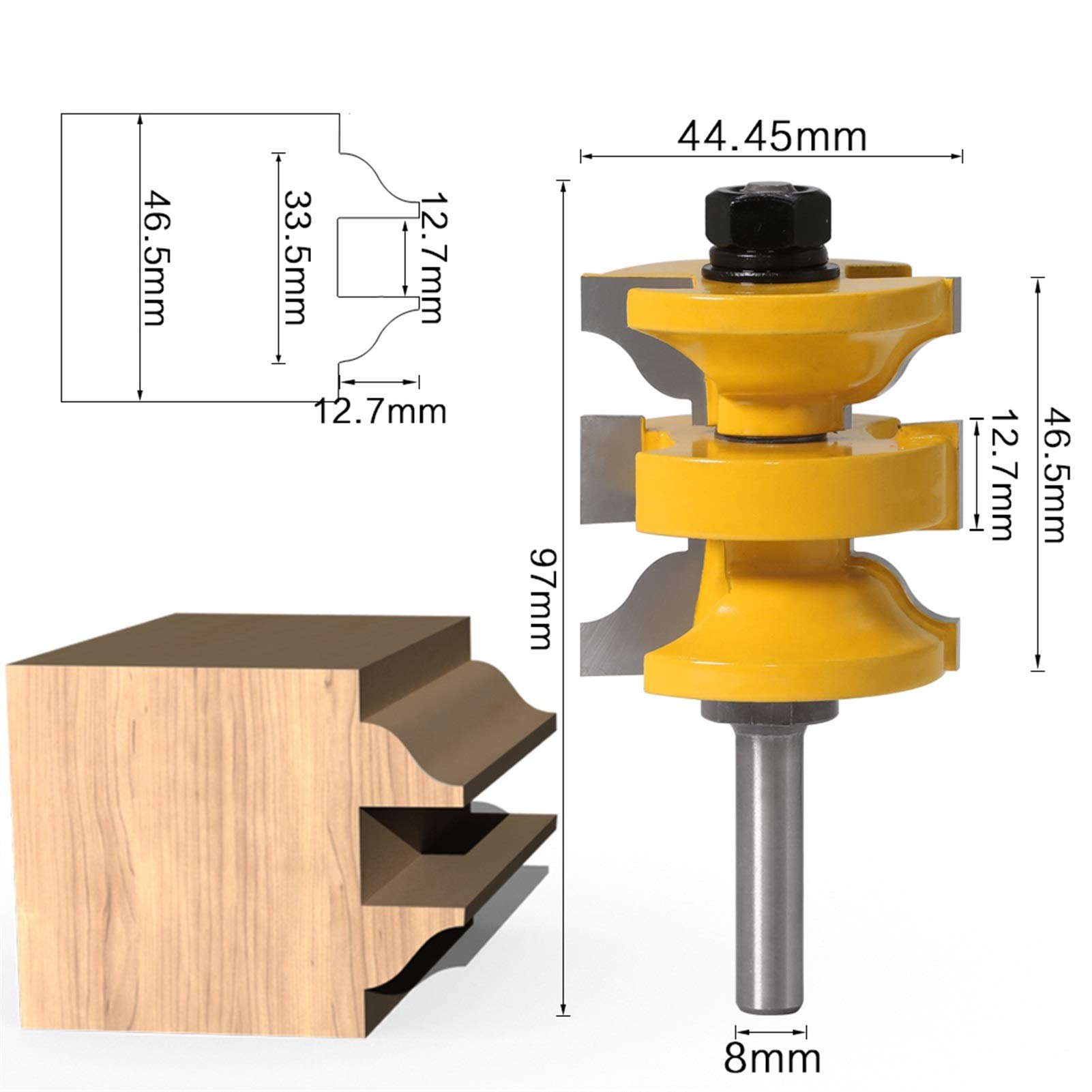 JINchao bity routerowe, zestaw bitów do drzwi wejściowych do wnętrz Tenon zestaw bitów frezarskich do drewna, 8 mm chwyt 12 mm 3 szt., do domu i DIY (Długość krawędzi cięcia: 8 mm)
