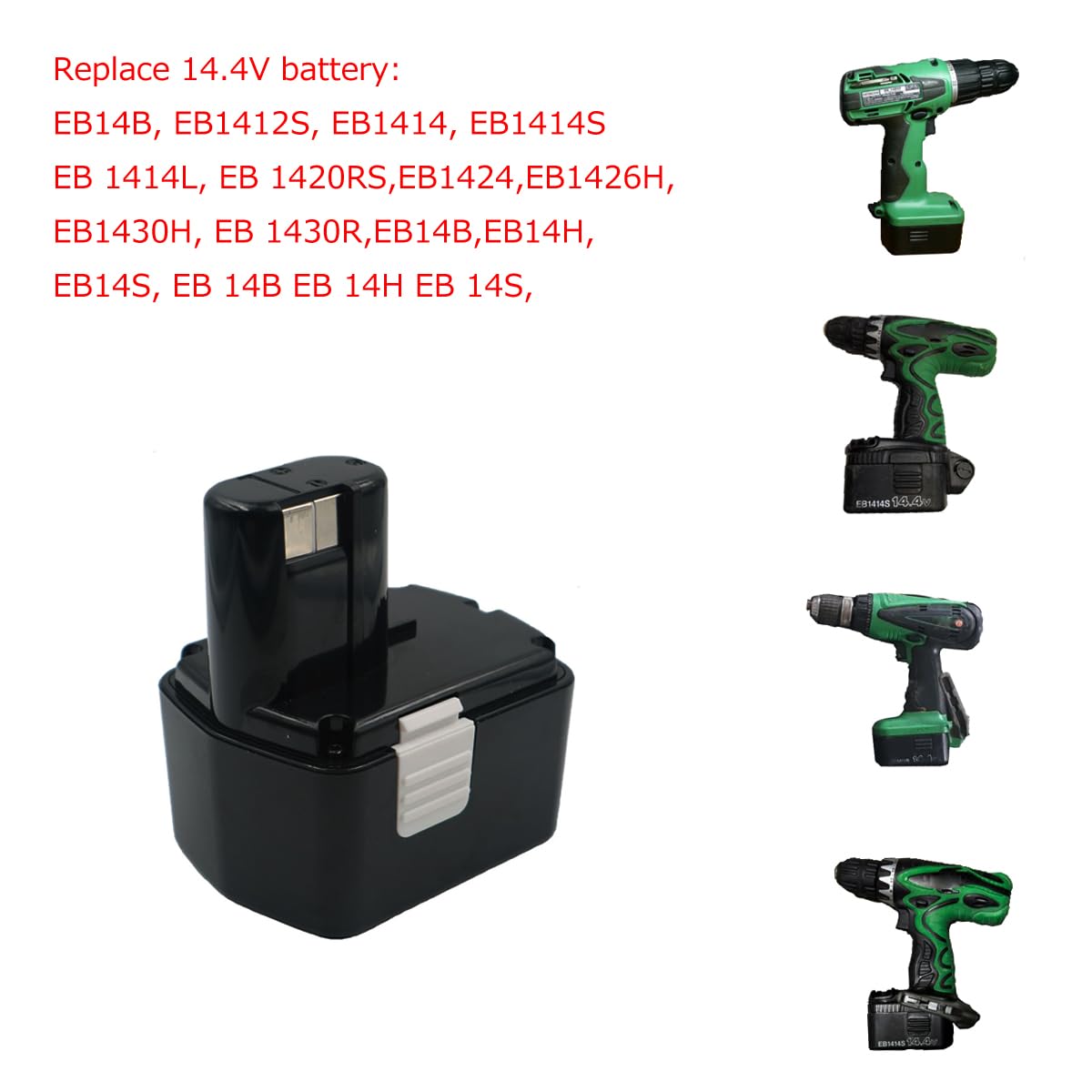 Batterie de rechange 14,4 V 2 Ah pour Hitachi EB1414S EB1412S EB14 EB14B EB1414 EB1414L EB1424 EB1426H EB1430H EB1430R