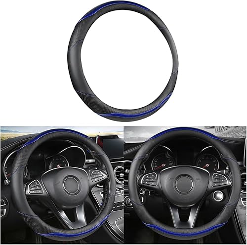 BESULEN Funda de cuero para volante de automóvil, antideslizante y transpirable para hombres y mujeres, universal de 15 pulgadas, protector para la