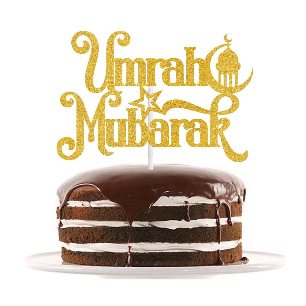 Umrah Mubarak Party Decoration Foil Balloons Cake Cupcake Toppers - Gold - Image 3
