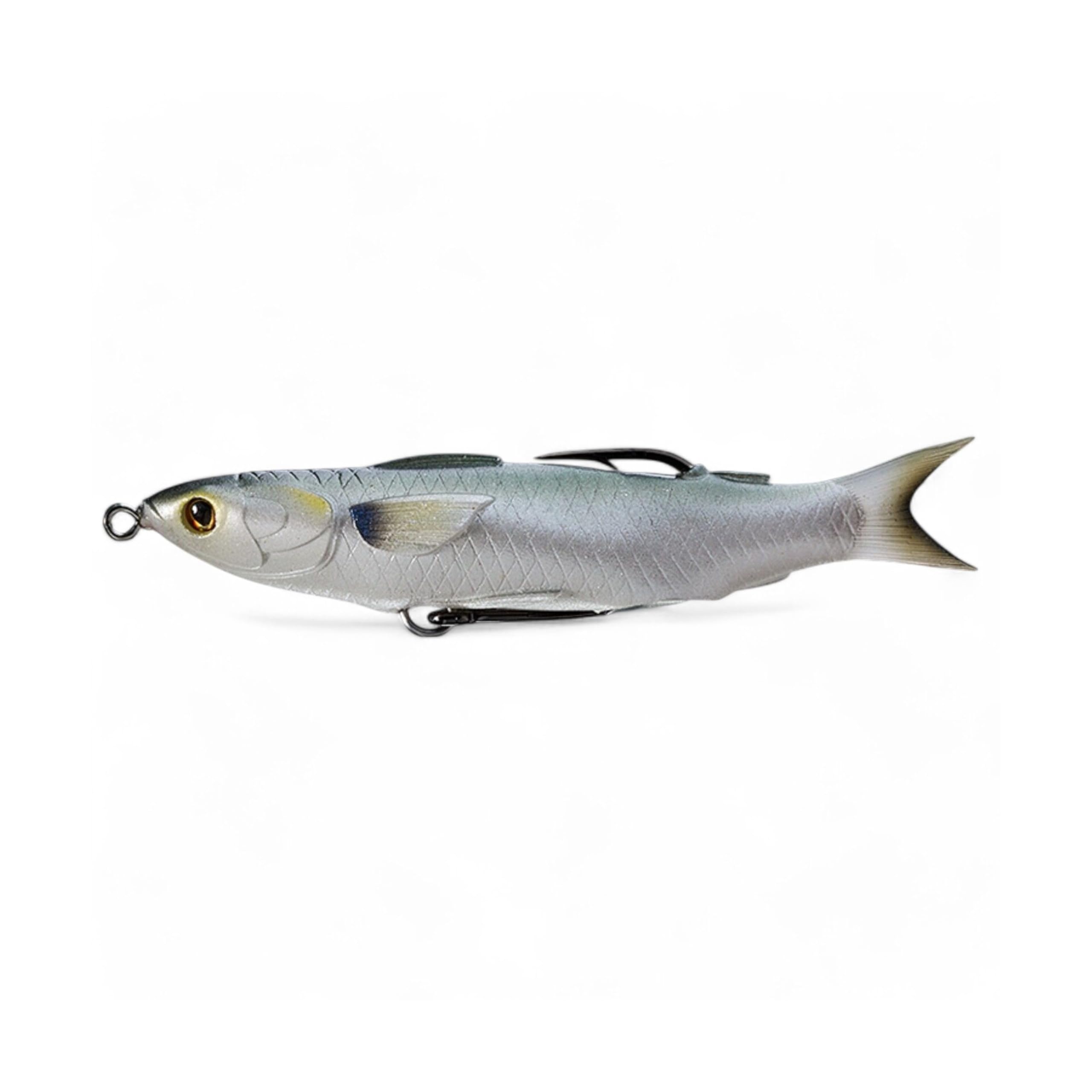 Mullet Topwater Hollow Body Walking Bait 3.75' 3/8Oz Silver Fishing Lures Bass Jigging Bait Jig Lure Weedless Soft Plastic Swimbait Accessories Freshwater
