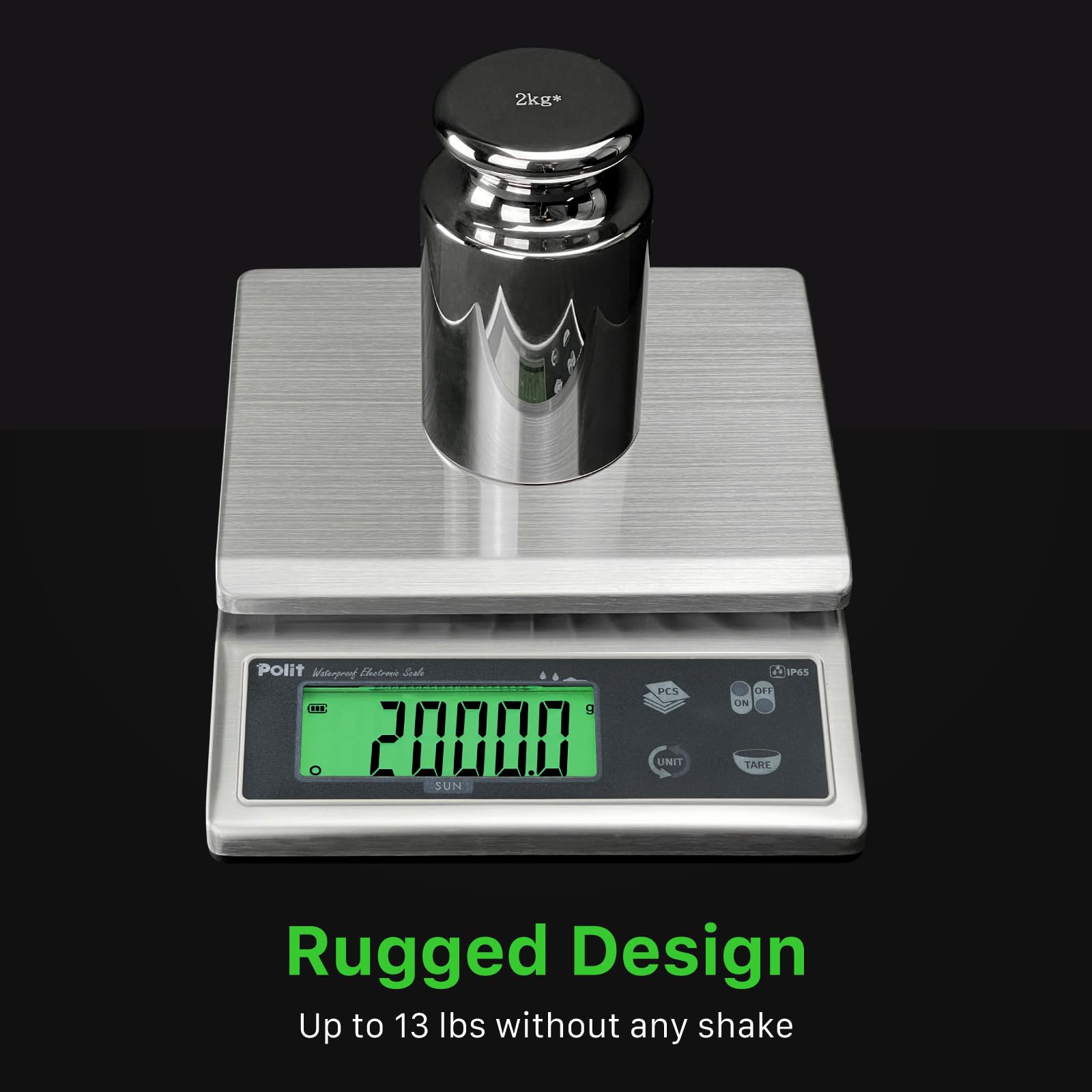 Polit Báscula digital de cocina para alimentos, 13 libras/6 kg, 0,5 g, precisión de 0,5 g, acero inoxidable impermeable con pantalla LCD, recargable, 5 unidades de peso (adaptador de corriente