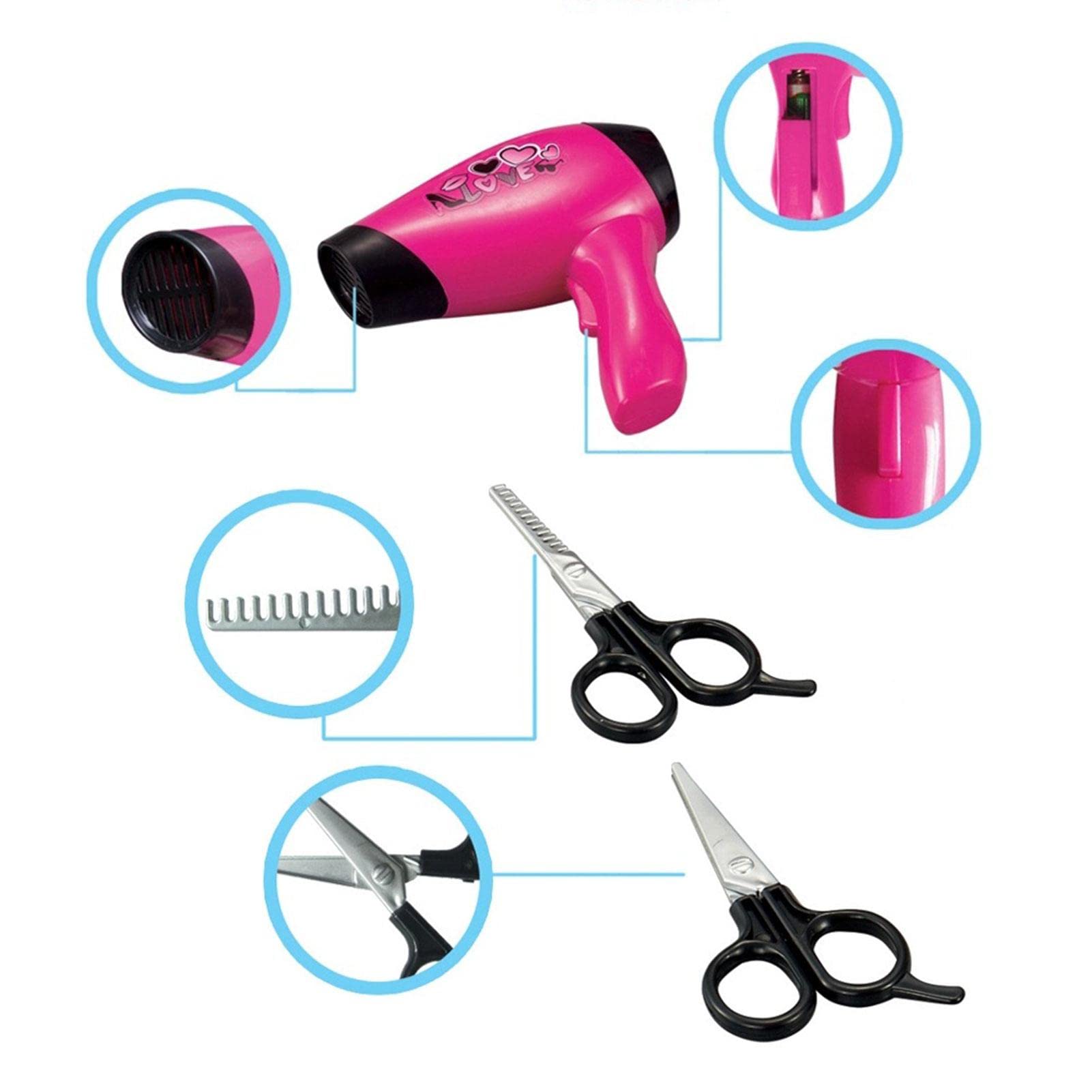 Ensemble Salon De Beauté Pour Filles - 13 Pièces - Sèche-cheveux, Fer à Lisser, Accessoires Coiffure - Jouet 3 à 12 Ans Jouet Salon Coiffure Fille