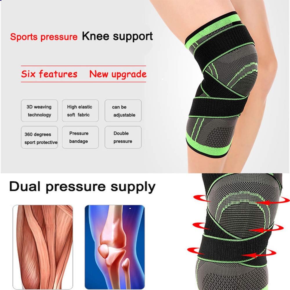 3D Support Knee Sleeve Brace,Improved Circulation Compression Wear Anywhere Knee Sleeve, Compression Fit Support -for Joint Pain and Arthritis Relief Adjustable Weaving Knee Brace Green