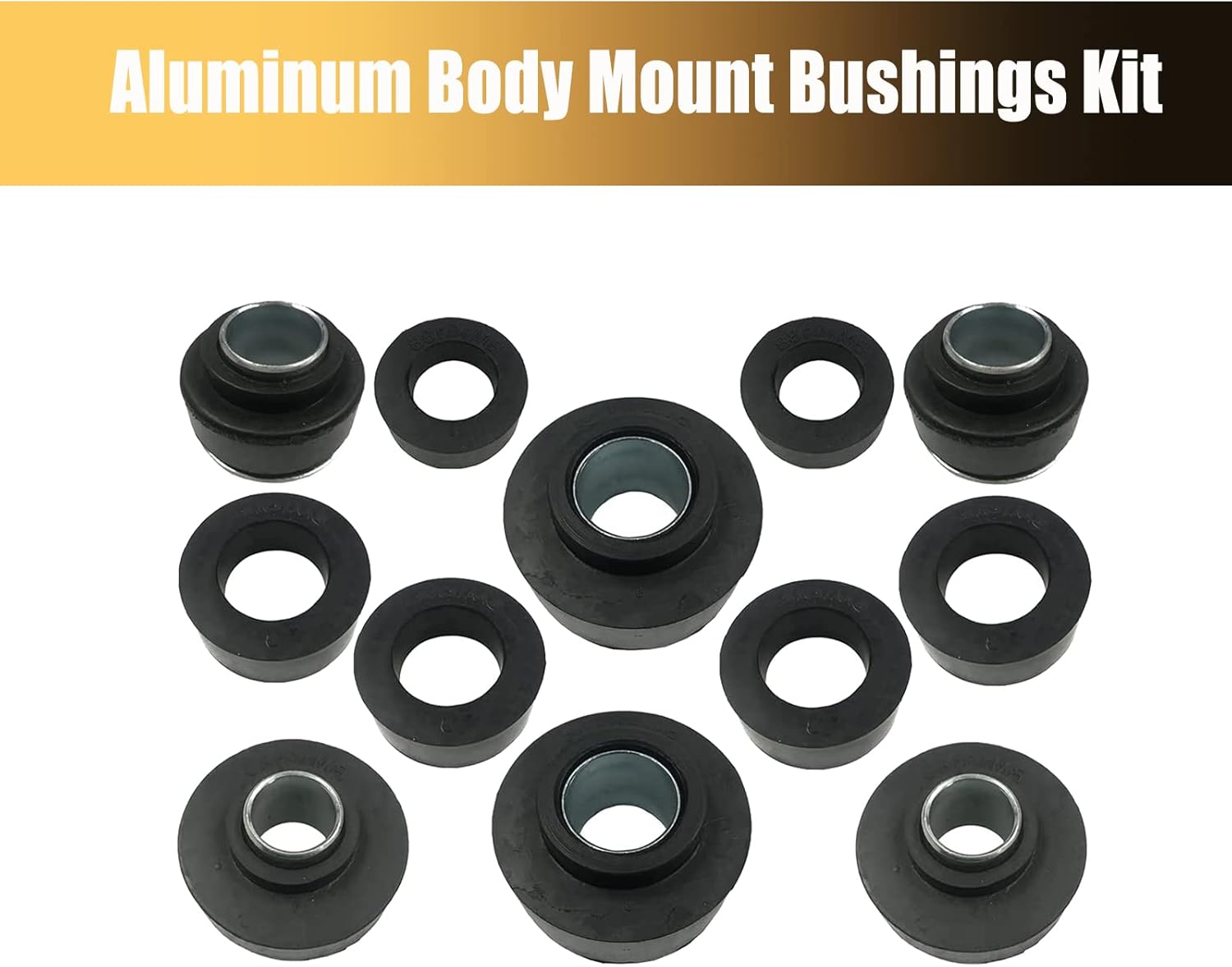 YMT 134-10005 Billet Aluminum Body Mount Bushings Kit compatible for Camaro for Nova for Chevy II 1968-1981, Reduce Chassis Flex (32PCS)