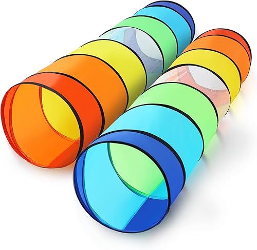 Moncoland Tienda de campaña de túnel de juego para niños pequeños, paquete de 2 coloridos juguetes de túnel de gateo desplegable para bebés o