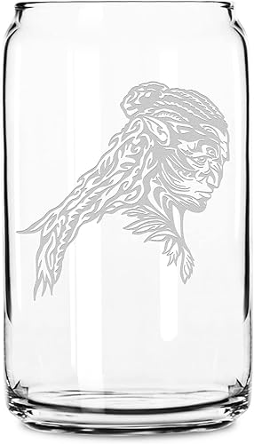 Integrity Bottles Premium Beer Can Glass Hand Etched Way of Water Tribal Tonowari Sand Carved 16oz