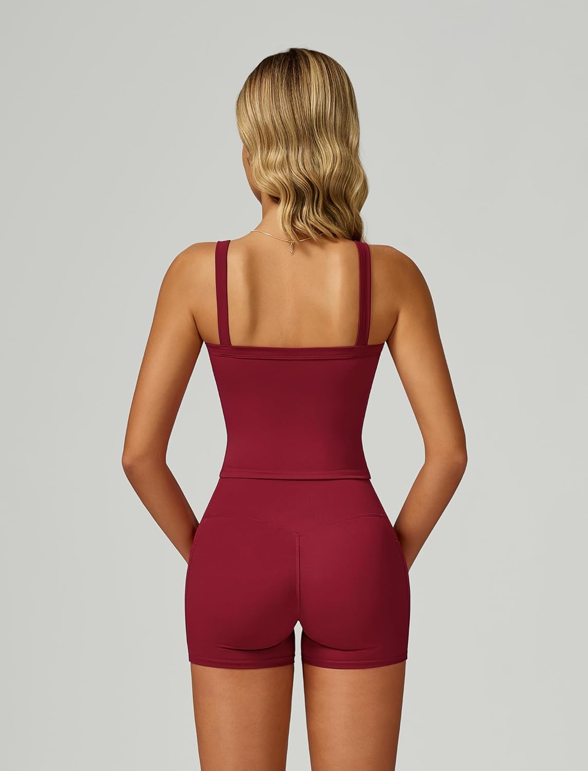 ABOCIW Workout Sets for Women 2 Piece Square Neck Tank Top Crossover Biker Shorts with Pockets Yoga Gym Outfits - Image 2