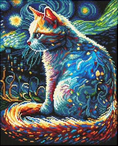 Kit de peinture diamant 5D original DIAMOND DOTZ broderie chat la nuit