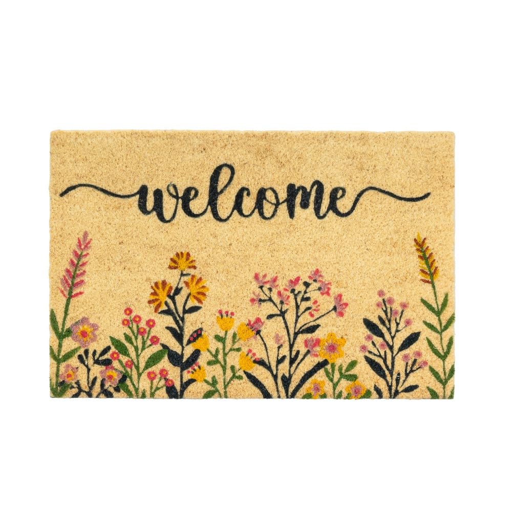 LOLAhome Felpudo Antideslizante Entrada estampación Flores de Hojas de Fibra Natural de Coco