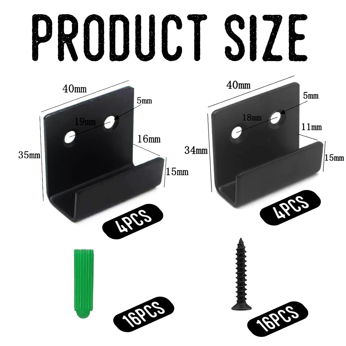 DEFGNOP 8 Ganci A Muro In Acciaio Inox Nero Per Piastrelle, Staffe A U Larghezza 20 Mm, Portata 40 Kg A Coppia, Con Viti