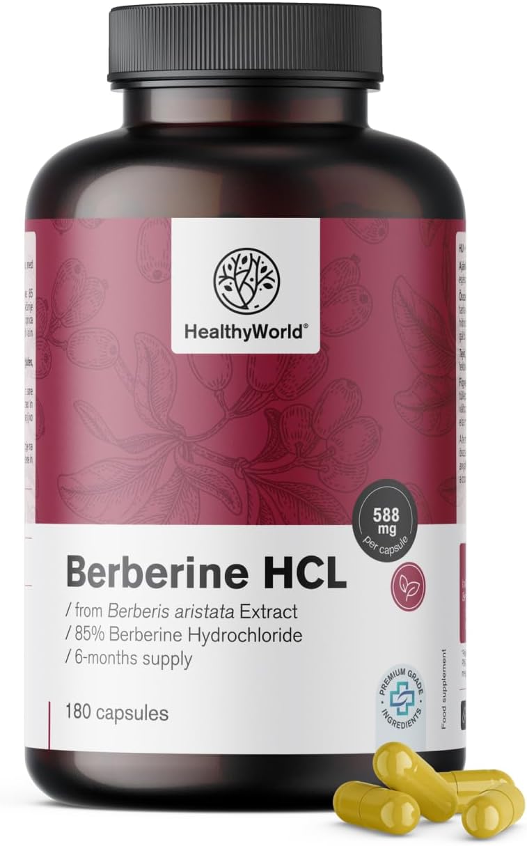 HealthyWorld Berberina HCL 500 mg, 180 cápsulas