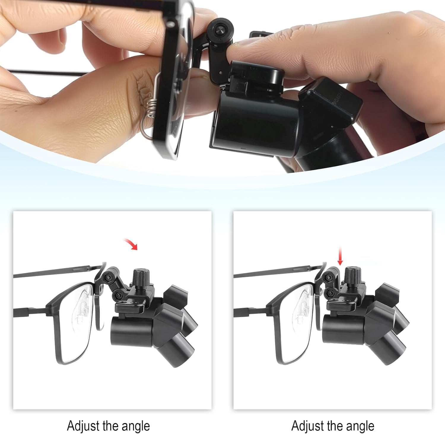 3.5X Flip-up Ergo Prisma Loupe Lupe Titan Rahmen, ergonomisches Design, mit Aluminiumbox, verstellbare Zwischenpupillen und Winkelbetracht (Working Distance 440-540m)