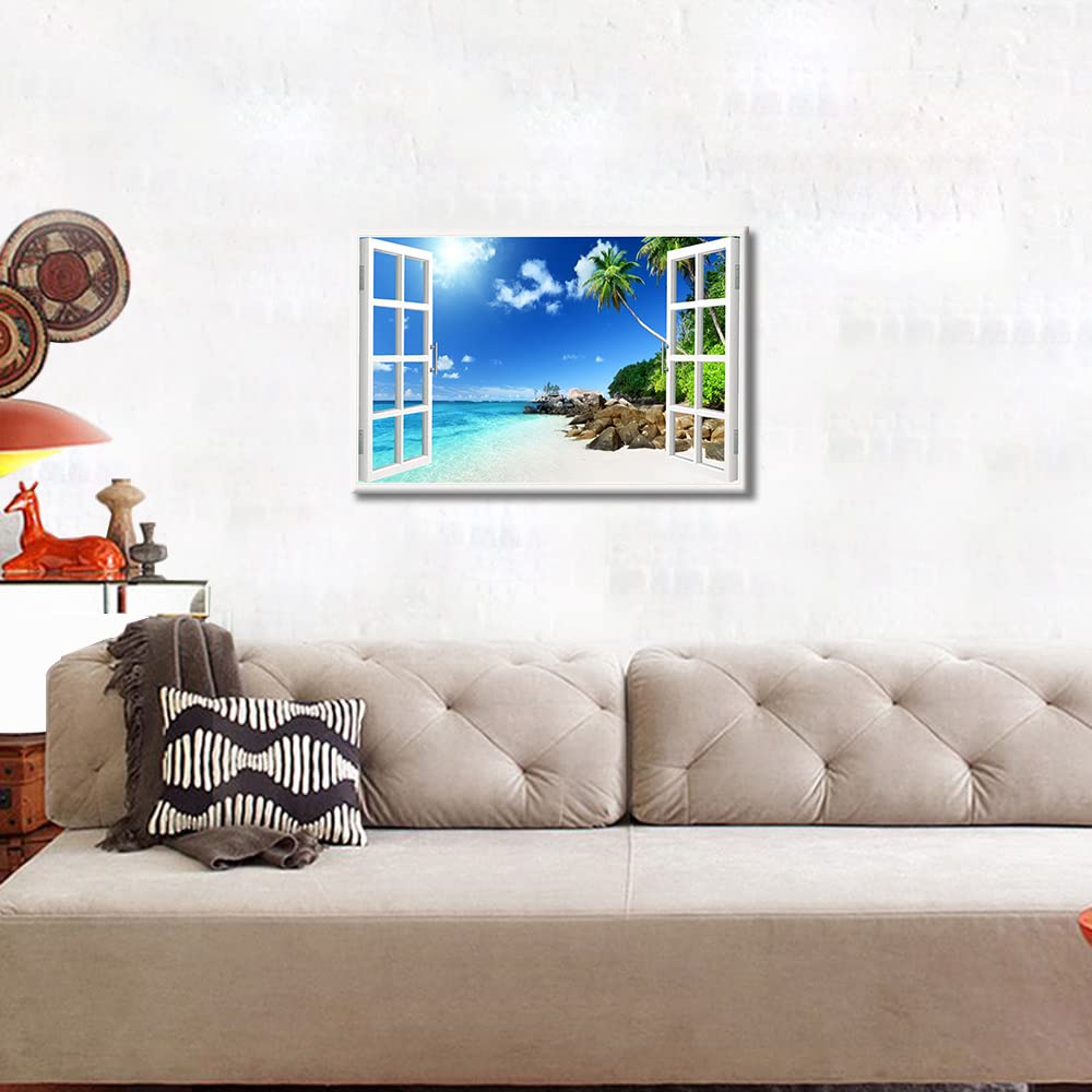 Window View Ocean Beach Palm Wall Art Art - Image 3