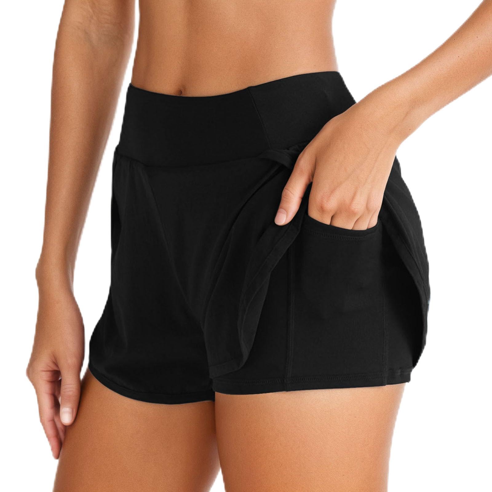 Pantaloncini da Corsa 2 in 1 Donna Pantaloncini Sportivi Estivi con Tasca a Vita Alta Pantaloni Corti Palestra Shorts per Yoga Gym Fitness Running Jogging Allenamento
