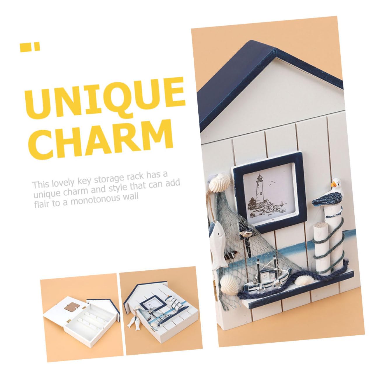 TOPBATHY Cassetta Portachiavi da Parete in Stile Costiero, Forma Casa, Mdf, 2 Pezzi, Decorativa per Ingresso e Casa