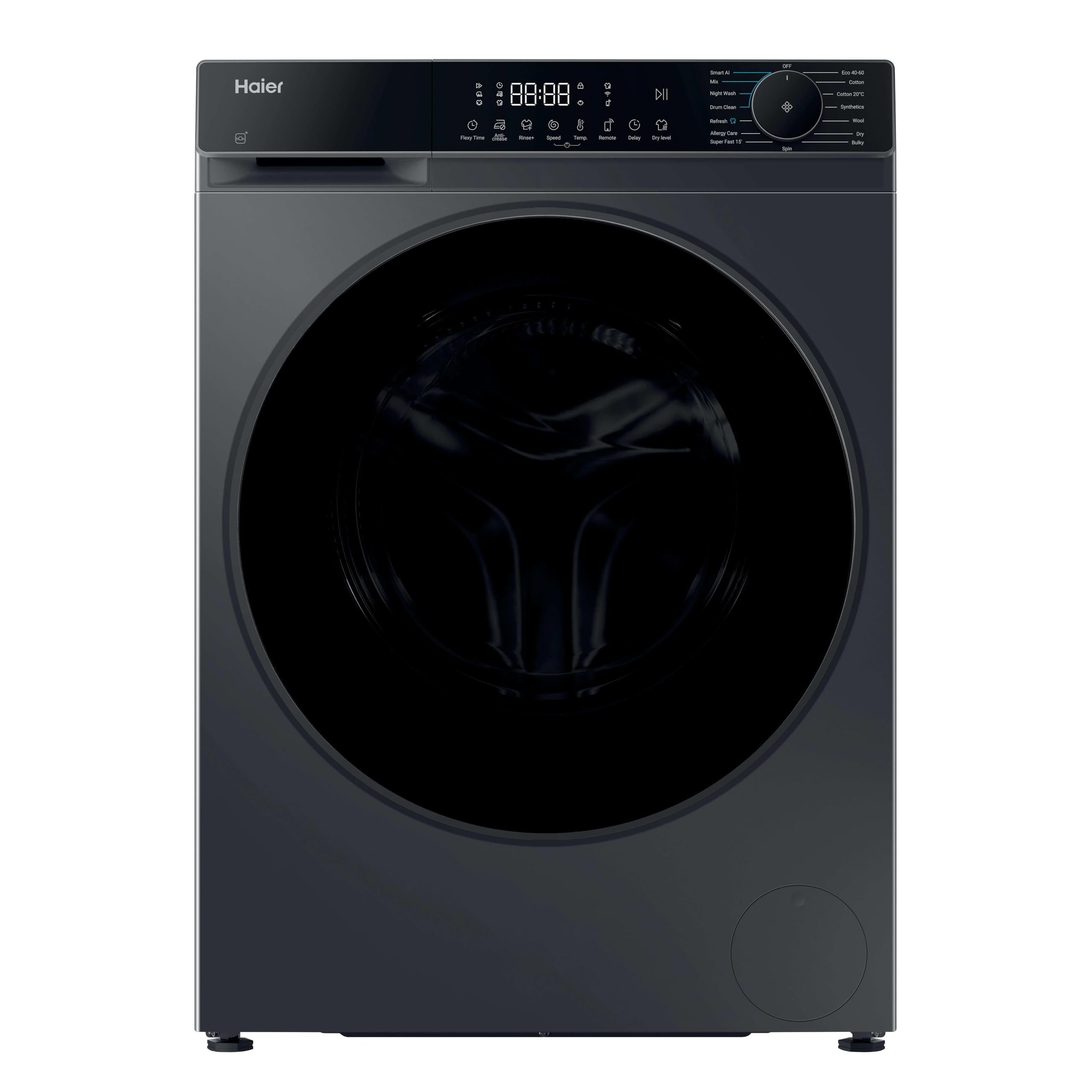 Haier X Series 5 10kg Wash + 6kg Dry Freestanding Washer Dryer, 1400 RPM, A-20% Rated, I-Refresh, hOn App, 16 Programmes, Smart Dual Spray, Graphite & Black Door, 56x60x85 cm - HWD100BP16357GUK