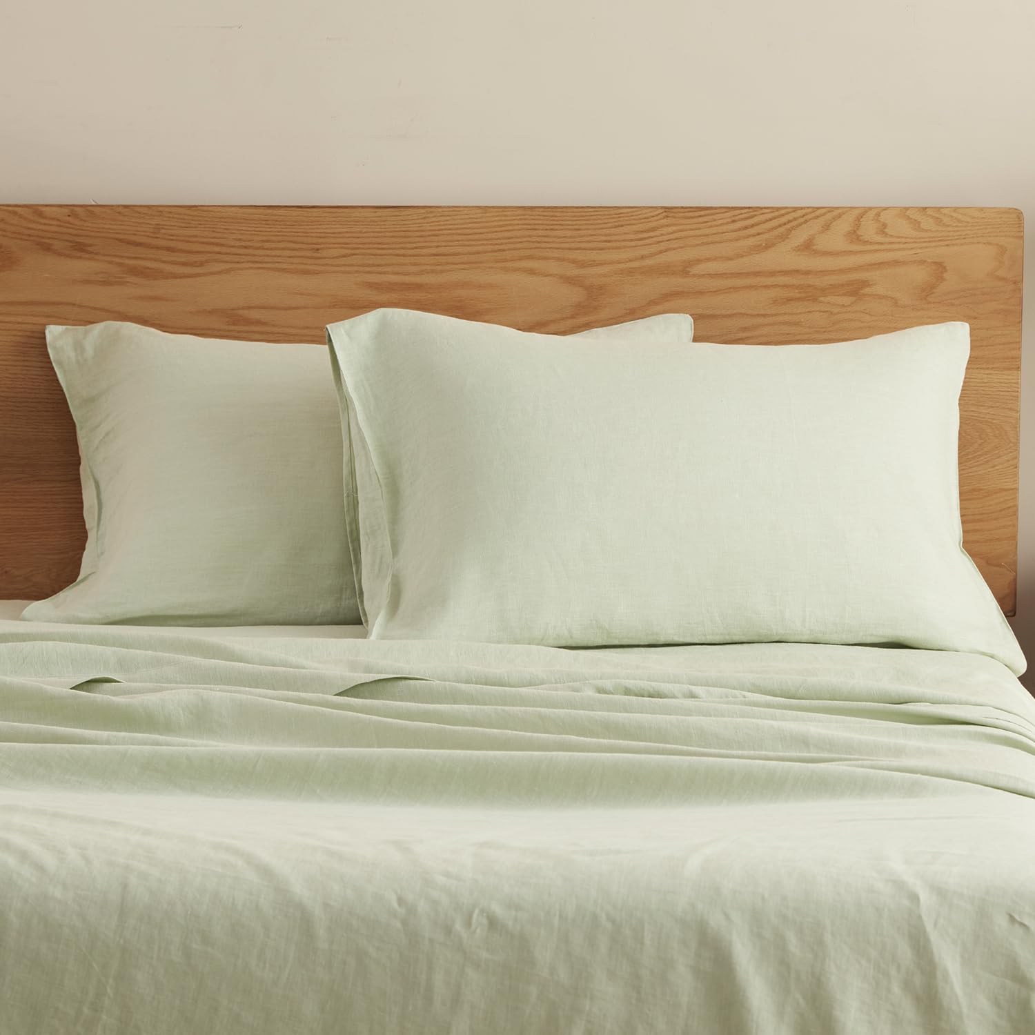 DAPU 100% Linen Pillowcases 20x30 Inches Pillow Cases (Pack of 2) with Envelope Closure, Stone Washed Breathable and Cooling (Sage Green, Queen)