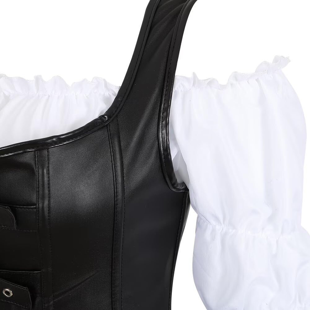 jutrisujo Korsett Steampunk Corsage 3-teiliges Set Corsagenkleid Piraten Kostüm mit Spitzenrock und Bluse für Halloween