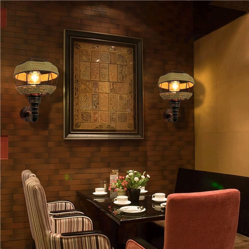 Lámpara de Pared Industrial de Cuerda de Hierro Forjado, Aplique Creativo de Cuerda de cáñamo, Base E26/E27, Luces de Pared empotradas, decoración de Bar y Restaurante, Farol de Pared