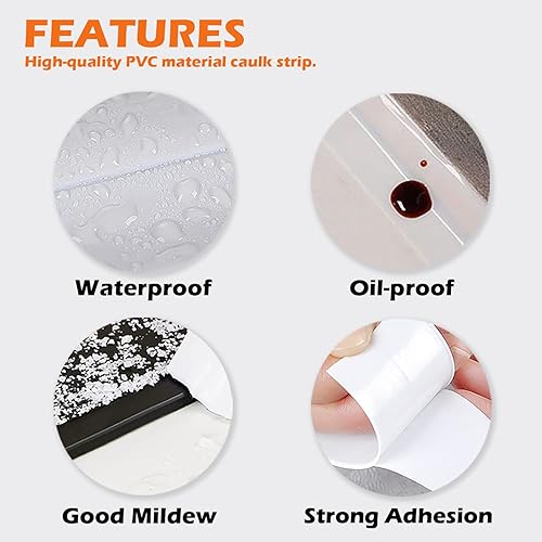 Miniatura 6 de UIOCSSC Tira de cinta de calafateo, 1.5 pulgadas x 10.5 pies, tira selladora autoadhesiva para baño y cocina, cinta de sellado impermeable de PVC